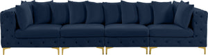 Tremblay Velvet / Engineered Wood / Metal / Foam Contemporary Navy Velvet Modular Sofa - 138" W x 39" D x 33" H