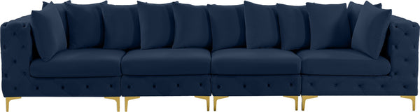 Tremblay Velvet / Engineered Wood / Metal / Foam Contemporary Navy Velvet Modular Sofa - 138" W x 39" D x 33" H