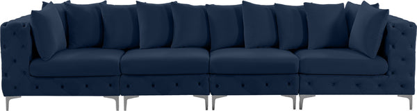 Tremblay Velvet / Engineered Wood / Metal / Foam Contemporary Navy Velvet Modular Sofa - 138" W x 39" D x 33" H