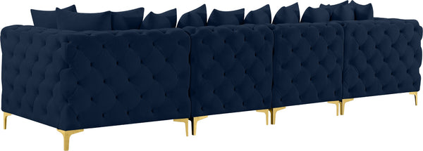 Tremblay Velvet / Engineered Wood / Metal / Foam Contemporary Navy Velvet Modular Sofa - 138" W x 39" D x 33" H