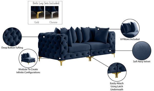 Tremblay Velvet / Engineered Wood / Metal / Foam Contemporary Navy Velvet Modular Sofa - 78" W x 39" D x 33" H