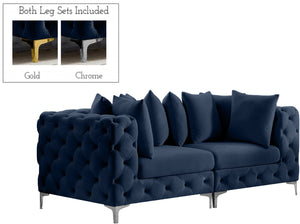 Tremblay Velvet / Engineered Wood / Metal / Foam Contemporary Navy Velvet Modular Sofa - 78" W x 39" D x 33" H