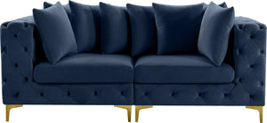 Tremblay Velvet / Engineered Wood / Metal / Foam Contemporary Navy Velvet Modular Sofa - 78" W x 39" D x 33" H