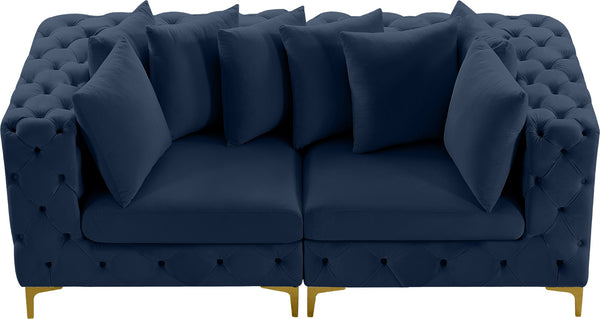 Tremblay Velvet / Engineered Wood / Metal / Foam Contemporary Navy Velvet Modular Sofa - 78" W x 39" D x 33" H