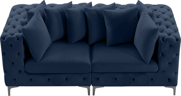 Tremblay Velvet / Engineered Wood / Metal / Foam Contemporary Navy Velvet Modular Sofa - 78" W x 39" D x 33" H