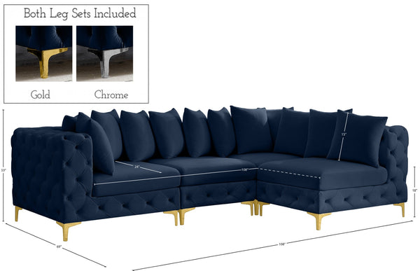 Tremblay Velvet / Engineered Wood / Metal / Foam Contemporary Navy Velvet Modular Sectional - 108" W x 69" D x 33" H