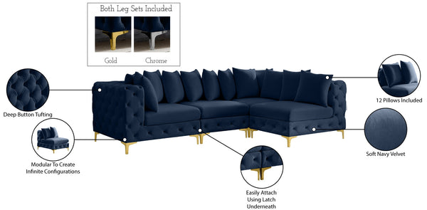 Tremblay Velvet / Engineered Wood / Metal / Foam Contemporary Navy Velvet Modular Sectional - 108" W x 69" D x 33" H