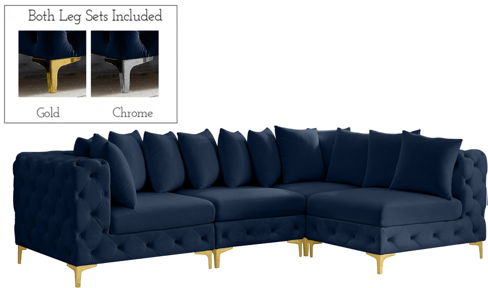 Tremblay Velvet / Engineered Wood / Metal / Foam Contemporary Navy Velvet Modular Sectional - 108" W x 69" D x 33" H