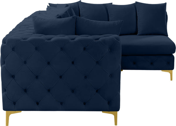 Tremblay Velvet / Engineered Wood / Metal / Foam Contemporary Navy Velvet Modular Sectional - 108" W x 69" D x 33" H