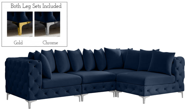 Tremblay Velvet / Engineered Wood / Metal / Foam Contemporary Navy Velvet Modular Sectional - 108" W x 69" D x 33" H