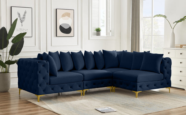 Tremblay Velvet / Engineered Wood / Metal / Foam Contemporary Navy Velvet Modular Sectional - 108" W x 69" D x 33" H