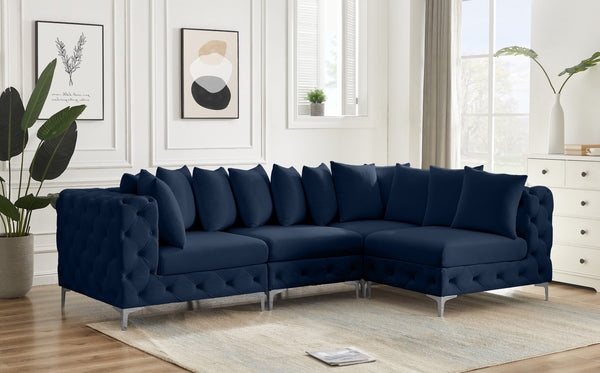 Tremblay Velvet / Engineered Wood / Metal / Foam Contemporary Navy Velvet Modular Sectional - 108" W x 69" D x 33" H
