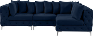 Tremblay Velvet / Engineered Wood / Metal / Foam Contemporary Navy Velvet Modular Sectional - 108" W x 69" D x 33" H