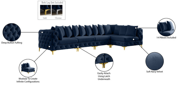 Tremblay Velvet / Engineered Wood / Metal / Foam Contemporary Navy Velvet Modular Sectional - 138" W x 69" D x 33" H
