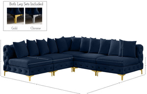 Tremblay Velvet / Engineered Wood / Metal / Foam Contemporary Navy Velvet Modular Sectional - 99" W x 99" D x 33" H