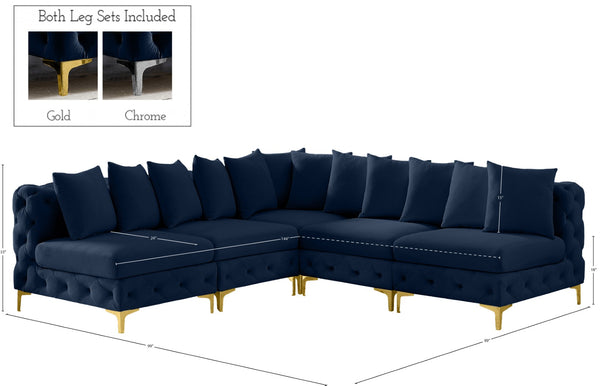Tremblay Velvet / Engineered Wood / Metal / Foam Contemporary Navy Velvet Modular Sectional - 99" W x 99" D x 33" H