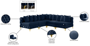 Tremblay Velvet / Engineered Wood / Metal / Foam Contemporary Navy Velvet Modular Sectional - 99" W x 99" D x 33" H