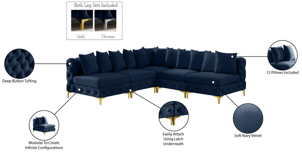Tremblay Velvet / Engineered Wood / Metal / Foam Contemporary Navy Velvet Modular Sectional - 99" W x 99" D x 33" H
