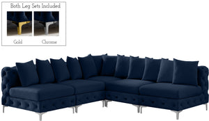 Tremblay Velvet / Engineered Wood / Metal / Foam Contemporary Navy Velvet Modular Sectional - 99" W x 99" D x 33" H