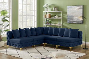 Tremblay Velvet / Engineered Wood / Metal / Foam Contemporary Navy Velvet Modular Sectional - 99" W x 99" D x 33" H