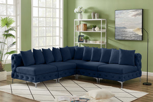 Tremblay Velvet / Engineered Wood / Metal / Foam Contemporary Navy Velvet Modular Sectional - 99" W x 99" D x 33" H