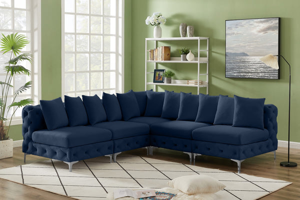Tremblay Velvet / Engineered Wood / Metal / Foam Contemporary Navy Velvet Modular Sectional - 99" W x 99" D x 33" H