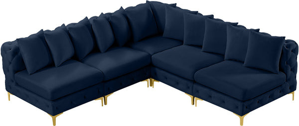 Tremblay Velvet / Engineered Wood / Metal / Foam Contemporary Navy Velvet Modular Sectional - 99" W x 99" D x 33" H