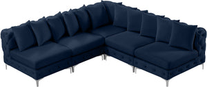 Tremblay Velvet / Engineered Wood / Metal / Foam Contemporary Navy Velvet Modular Sectional - 99" W x 99" D x 33" H