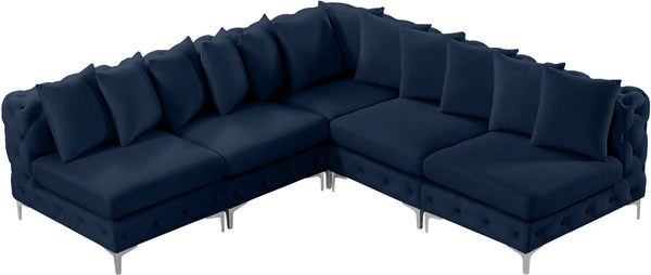 Tremblay Velvet / Engineered Wood / Metal / Foam Contemporary Navy Velvet Modular Sectional - 99" W x 99" D x 33" H