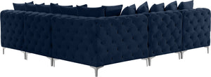 Tremblay Velvet / Engineered Wood / Metal / Foam Contemporary Navy Velvet Modular Sectional - 99" W x 99" D x 33" H