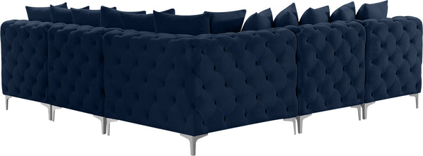 Tremblay Velvet / Engineered Wood / Metal / Foam Contemporary Navy Velvet Modular Sectional - 99" W x 99" D x 33" H
