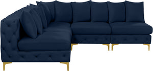 Tremblay Velvet / Engineered Wood / Metal / Foam Contemporary Navy Velvet Modular Sectional - 99" W x 99" D x 33" H