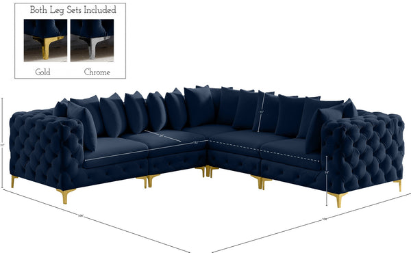 Tremblay Velvet / Engineered Wood / Metal / Foam Contemporary Navy Velvet Modular Sectional - 108" W x 108" D x 33" H