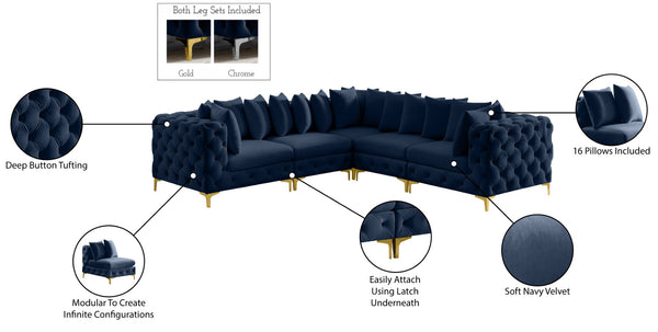 Tremblay Velvet / Engineered Wood / Metal / Foam Contemporary Navy Velvet Modular Sectional - 108" W x 108" D x 33" H