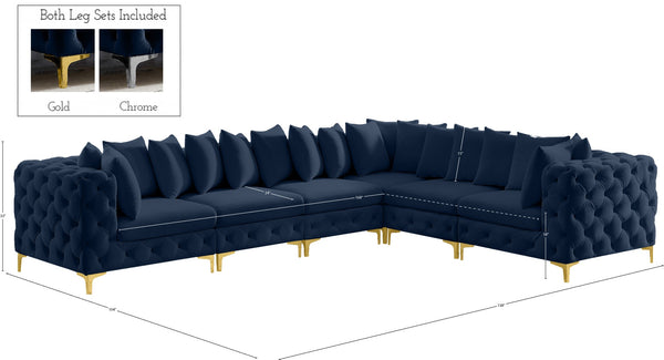 Tremblay Velvet / Engineered Wood / Metal / Foam Contemporary Navy Velvet Modular Sectional - 138" W x 108" D x 33" H