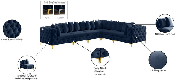 Tremblay Velvet / Engineered Wood / Metal / Foam Contemporary Navy Velvet Modular Sectional - 138" W x 108" D x 33" H