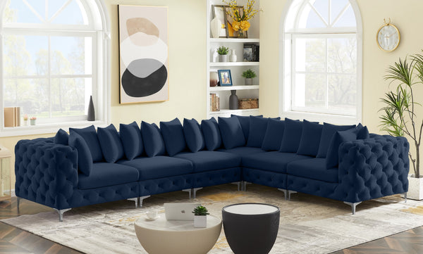 Tremblay Velvet / Engineered Wood / Metal / Foam Contemporary Navy Velvet Modular Sectional - 138" W x 108" D x 33" H