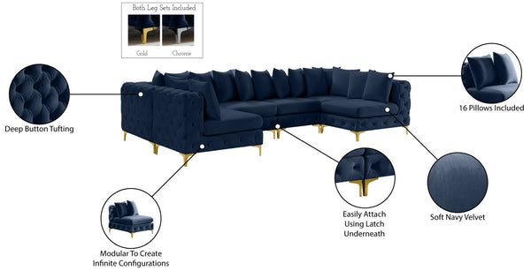 Tremblay Velvet / Engineered Wood / Metal / Foam Contemporary Navy Velvet Modular Sectional - 138" W x 69" D x 33" H