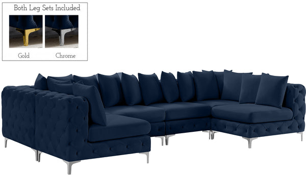 Tremblay Velvet / Engineered Wood / Metal / Foam Contemporary Navy Velvet Modular Sectional - 138" W x 69" D x 33" H