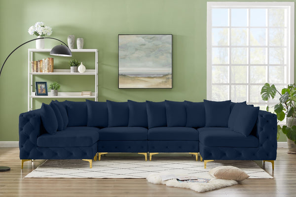 Tremblay Velvet / Engineered Wood / Metal / Foam Contemporary Navy Velvet Modular Sectional - 138" W x 69" D x 33" H