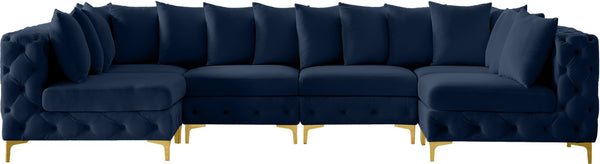 Tremblay Velvet / Engineered Wood / Metal / Foam Contemporary Navy Velvet Modular Sectional - 138" W x 69" D x 33" H