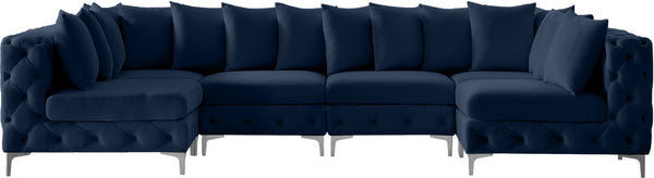 Tremblay Velvet / Engineered Wood / Metal / Foam Contemporary Navy Velvet Modular Sectional - 138" W x 69" D x 33" H