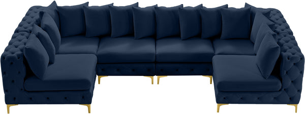 Tremblay Velvet / Engineered Wood / Metal / Foam Contemporary Navy Velvet Modular Sectional - 138" W x 69" D x 33" H
