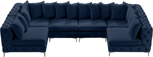 Tremblay Velvet / Engineered Wood / Metal / Foam Contemporary Navy Velvet Modular Sectional - 138" W x 69" D x 33" H