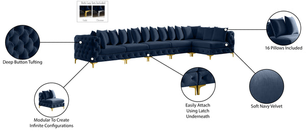 Tremblay Velvet / Engineered Wood / Metal / Foam Contemporary Navy Velvet Modular Sectional - 168" W x 69" D x 33" H