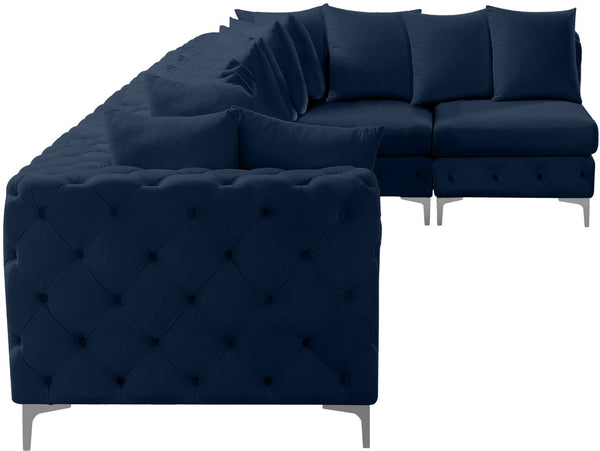 Tremblay Velvet / Engineered Wood / Metal / Foam Contemporary Navy Velvet Modular Sectional - 168" W x 69" D x 33" H