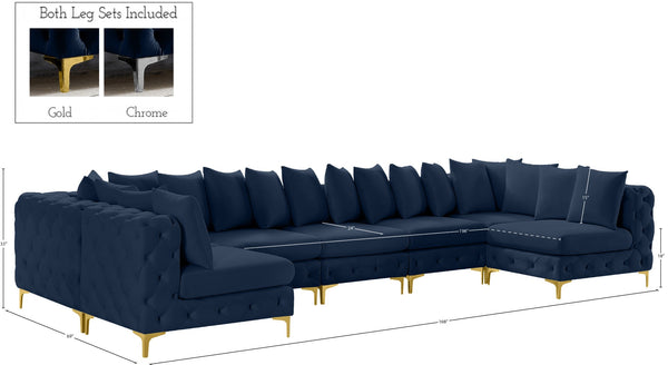 Tremblay Velvet / Engineered Wood / Metal / Foam Contemporary Navy Velvet Modular Sectional - 168" W x 69" D x 33" H