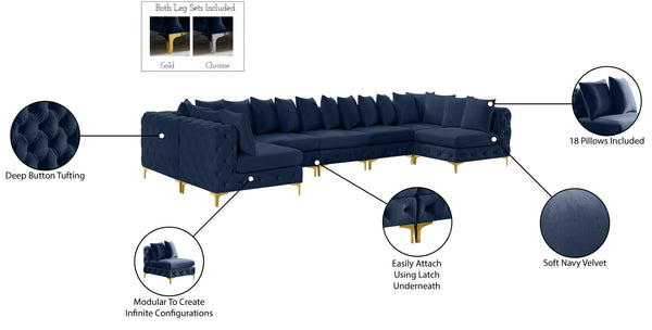 Tremblay Velvet / Engineered Wood / Metal / Foam Contemporary Navy Velvet Modular Sectional - 168" W x 69" D x 33" H