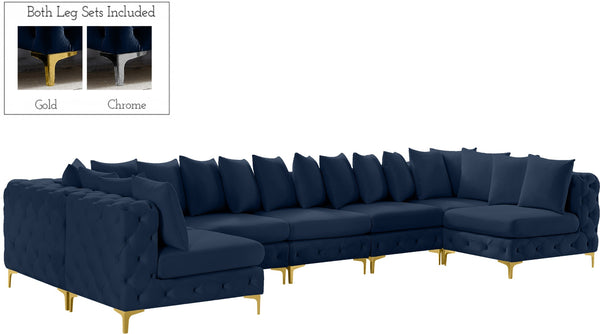Tremblay Velvet / Engineered Wood / Metal / Foam Contemporary Navy Velvet Modular Sectional - 168" W x 69" D x 33" H