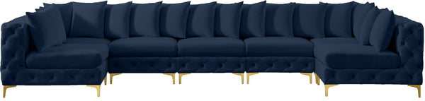 Tremblay Velvet / Engineered Wood / Metal / Foam Contemporary Navy Velvet Modular Sectional - 168" W x 69" D x 33" H